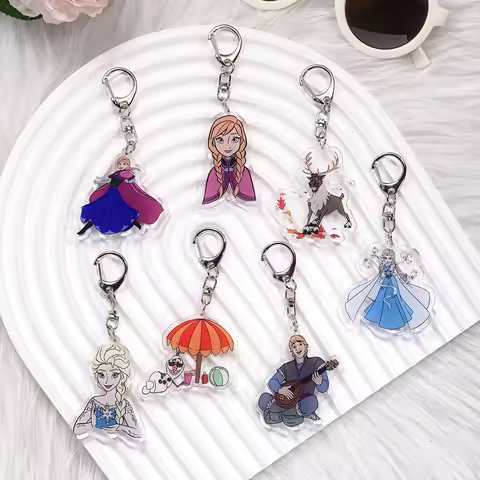 1/7Pcs Disney Frozen Elsa Anna Acrylic Car Keychain Bag Charms Accessories Funny Cute Backpack Key H