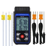 Digital K/J Type Thermocouple Thermometer Dual Channel 4 Probe W/ Temperature Compensation and Alarm