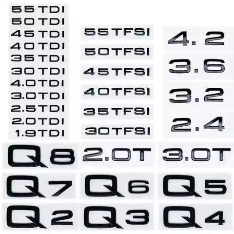 Glossy Black ABS Numbers Letters Emblem for Audi Q2 Q3 Q4 Q5 Q6 Q7 Q8 1.9TDI/30 40TFSI 2.0T - Fit Fe