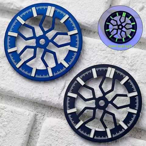 28.5mm NH35 Dial Green Luminous Hollow Skeleton Dial Suitable for NH35/NH38/NH70 Movement Watch Acce