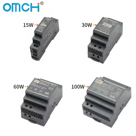 DIN Rail Switching Power Supply SMPS 100-240VAC 140-340VDC HDR-15W 30W 60W 100W Voltage 5V 12V 24V 4
