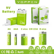 YOPPEN 1.5V 3.7V 9V AA AAA FR6/FR03 C/D Size R14 R20 CR123A 16340 Li-Ion Bateri Rechargeable Battery