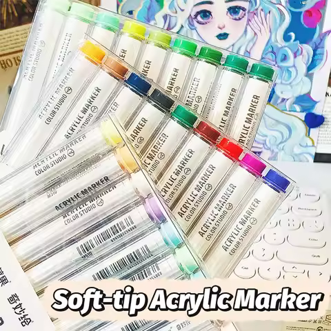 Languo Acrylic Marker Pens Soft Tip Quick Dry Vibrant Colors Summer Craft Artist Student Beginner Ro