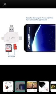 iPhone 4合1 讀卡器SD Card Reader,Memory Micro SD Card Reader USB Type C Adapter Viewer Compatible with iPhone iPad Android Mac - with Lightning Micro USB Type C 4 in 1 白色（white）