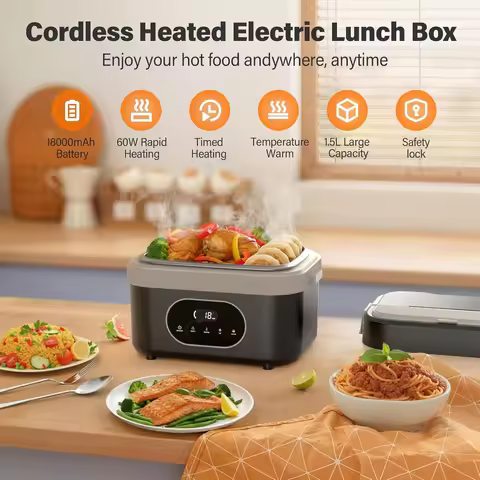 1.5L Electric Lunch Box for Nocclili 18000mAh Rechargeable Timer No Water Heating 60W Portable Food 