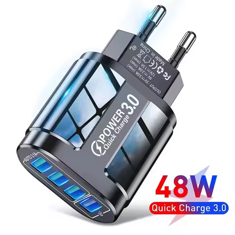 4 Ports USB Charger Quick Charger 48W Phone Adapter EU/US Plug Portable Travel Wall Phone Fast Charg