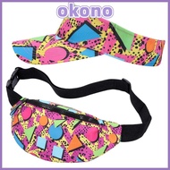 OKONO 80s Outfit Sun Visor Hat, Cotton Colorful 80s 90s Fanny Pack,  Soft Comfortable Waist Bag for 