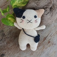 Natural Dyed Cotton Crochet Doll, Kitty Cat, Kitten, Black Light brown