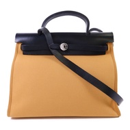HERMES 帆布Herbag PM銀扣手挽肩背兩用袋Moutarde