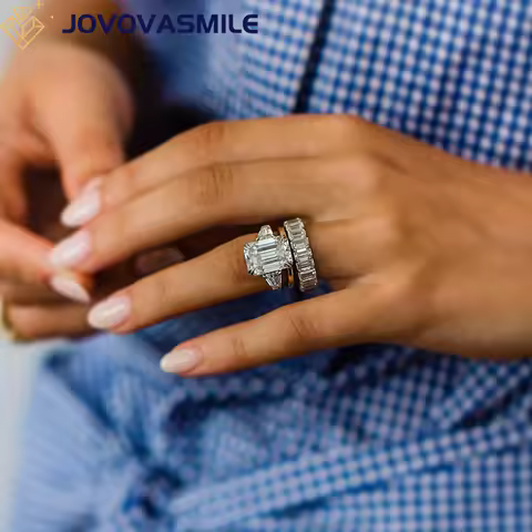 JOVOVASMILE Moissanite Engagement Ring Diamond Real 18k Gold 8 Carat 13x9mm Emerald Cut Two Full Fla
