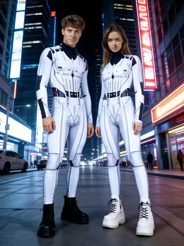 Women's Cyber robot Futuristic Armor Bodysuit Couple Cosplay Jumpsuit Space Soldier Costume Party