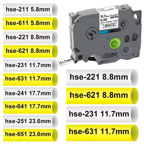 6/9/12/18/24mm Hse-231 Compatible Brother Heat Shrink Tube Hse-211 Hse-221 231 241 251 631 621 for B