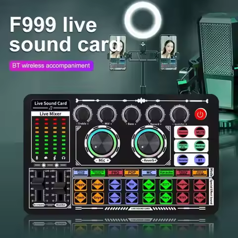F999 Podcast Recording Equipment Mixer Voice Live Sound Card DJ Audio Bluetooth