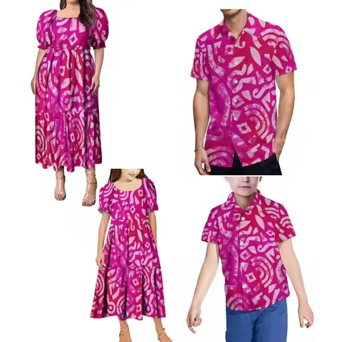 Tax Free Women'S Puffy Sleeve Dress Children'S Summer Dress Matching Men'S Shirt Boy'S Top Polynesia