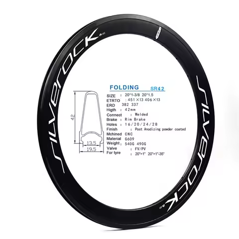 SILVEROCK SR42 Alloy Aero Rim 22" 451 406 24H 28H 42mm for Minivelo Fnhon Folding Bike Caliper Rim B