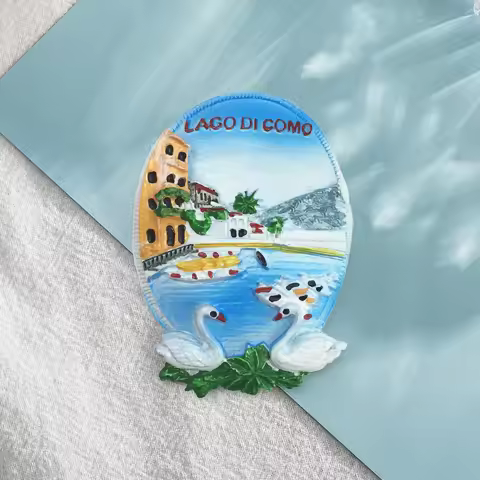 Italian Lake Como Swan Hand Painted Magnetic Fridge Magnet 3D Travel souvenirs, home collection deco