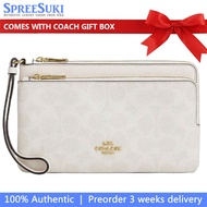 Coach Wristlet In Gift Box Large Wristlet Double Zip Wallet In Signature Canvas White Chalk # CX161