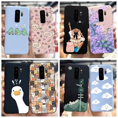 Shockproof Cover For Samsung Galaxy S9 / S9 Plus Phone Case Soft Silicon Flower Cat TPU Coque For Sa