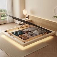 【SG⭐SALES】 with light without bed head Modern Simple Suspension Bed Solid Wood Bed Modern Simple Mas