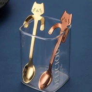 BAK 1pc Stainless Steel Coffee Spoon Lovely Cute Cat Shape Teaspoon Dessert Snack Scoop Ice Cream Mi