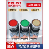 Delisi Self-Locking Button Switch with Light LAY8E-11DZS Button 220/24V LA38-11DZS 22mm