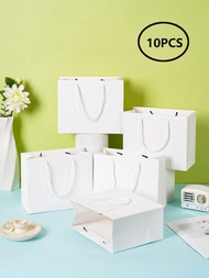 白色禮品袋 10入組 8.6x7x3.9重型牛皮紙袋,帶手把,適用於精品店,婚禮派對禮品袋,雜貨袋,零售商品袋,中型禮品袋紙袋