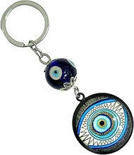 Premium Blue Evil Eye Mandala 3 Design Keychain Metal Vastu Good Luck Charm Protection With Key Ring