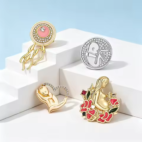 Medical Pediatrics And Obstetrics Brooches Set With Crystal Pregnant Woman And Baby Wide-Edge Sperm 