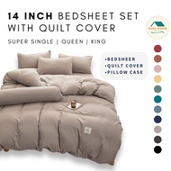 SORA HOTEL SUPER SINGLE Queen King Plain Cotton Quilt Cover Bedsheet Set Cadar Sarung Comforter #BAS