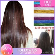【Flash Sale】120 Strands Hair Tinsel Bling Silk Hair Flare Strands Glitter Rainbow Hair Decor R4GK