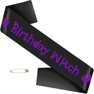 SKJIAYEE Birthday Witch Sash, Black Purple Halloween Witch Birthday Party Sash for Girls Women Hallo