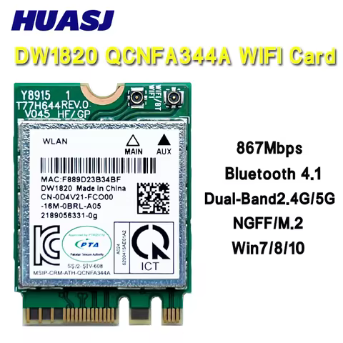 DW1820 QCNFA344A Wireless Network Card 2.4G+5G Dual-Band Gigabit Bluetooth 4.1 NGFF Network Card Sup