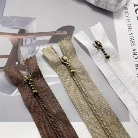 6pcs Rice white Khaki coffee 15/20/25cm nylon bronze short zipper, suitable for clothing, bags, hand