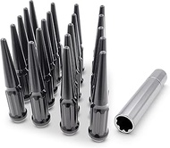 24 Pc Solid Spline Spike Lug Nuts Kit 14x1.5 Black for 6x5.5 Bolt Pattern Chevy GMC Silverado 6x120 