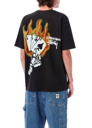 STUSSY Fire Card Skeleton Read Em' N' Weep Pig Dyed Black Tshirt - ORI