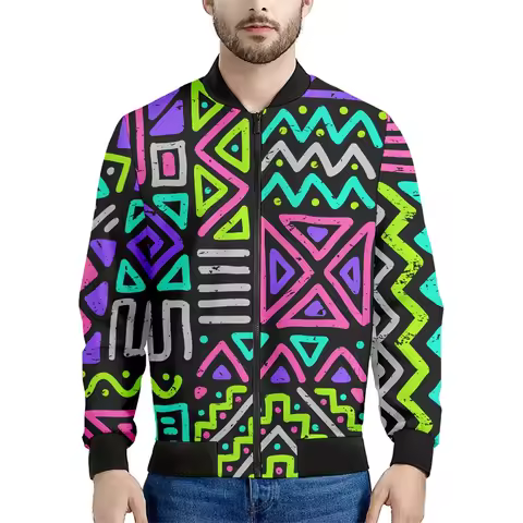Mens 3D Aztec Pattern Print Bomber Jackets Zipper Stand Collar Flight Jacket Casual Harajuku Women S