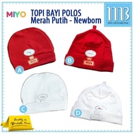 V♥BH MIYO TOPI KUPLUK BAYI WARNA POLOS MERAH PUTIH SIZE NEW BORN U♥I9