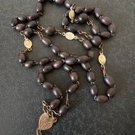 古董法國黑珠念珠耶穌十字架聖母項鍊 N668