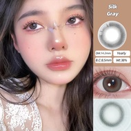 Mrs.H 2Pcs Graded(0~-8.00) Grey Colored Contact Lens With Power Natural Soft Lens Yearly Use 14.0-14