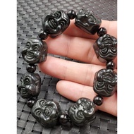 Ruilongxuan Xinjiang Black Jade Buddha Head Bracelet Serpentine Jade Maitreya Buddha Bracelet Jade B