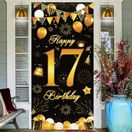 Black Gold 17th Birthday Banner – Decoration Set for Celebration
