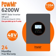 PowMr 6.2KW 48V ไฮบริดอินเวอร์เตอร์ 500Vdc สามารถทำงานแบบขนานได้สูงสุด 9 หน่วย มาพร้อมกับตัวควบคุมกา