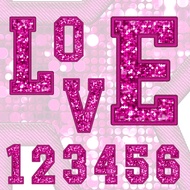 Iron-On Patch With Letters A-Z And Numbers F.47 Dark Pink Font Glitter Easy To Iron On Every Fabric.