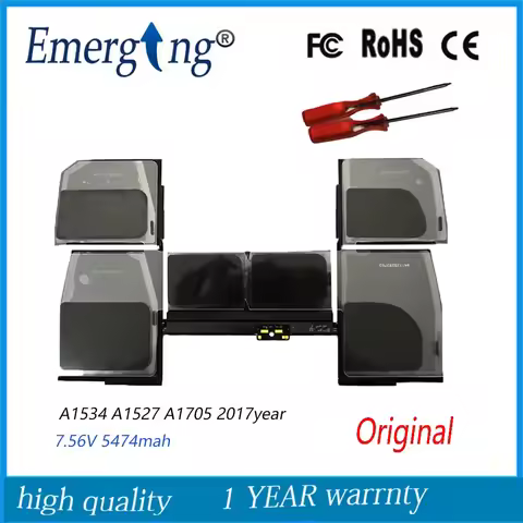 7.56V 5474mah New Original Laptop Battery for Apple Macbook Pro Retina 12" A1534 A1527 A1705 2017yea
