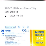 NIPRO MEDICAL NEEDLE 25G x 1 INCH (25MM) - 100's  EXPIRY 2026