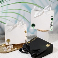 5/10pcs Saudi National Day Gift Box With Gold Foil I Love SAUDI And Palm Sword Emblem, Elegant Black