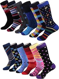 Marino Men's Dress Socks - Colorful Funky Socks for Men - Cotton Fashion Patterned Socks - 12 Pack