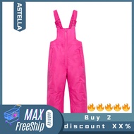 ASTELLA ชุดกันลมกันหิมะสำหรับเด็กชุดกันลมกันหิมะกางเกงสกีเสื้อกางเกงกันเปื้อนกันน้ำกันหนาวสำหรับกีฬา