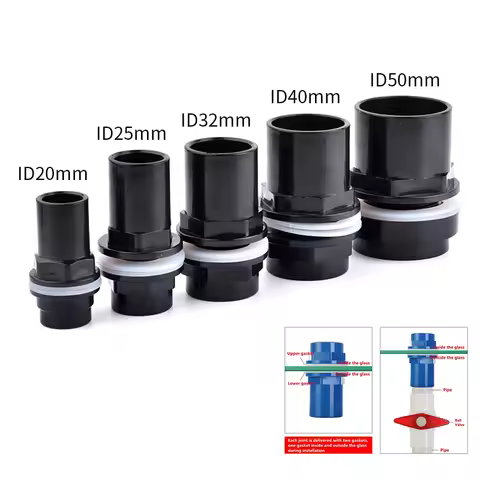 20~50mm Black/Blue/White Aquarium Connector PVC Waterproof Pipe Butt Fish Tank Straight Fitting Join