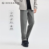 GIORDANO Men Pants Polar Fleece Lining Drawstring Elastic Waist Pants Exposed Seam Warm Simple Fashi